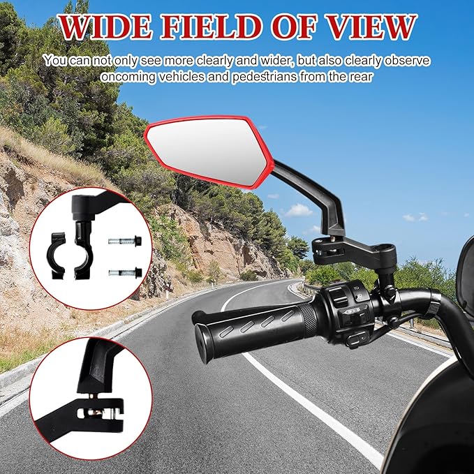 Hestya 1 Pair Handlebar Bike Mirror 360° Rotatable and Adjustable Universal Fit Rearview Bicycle Mirrors Glass Lens Safe Cycling Accessories for Scooter, E-bikes, Mountain Bikes, Road Bicycles