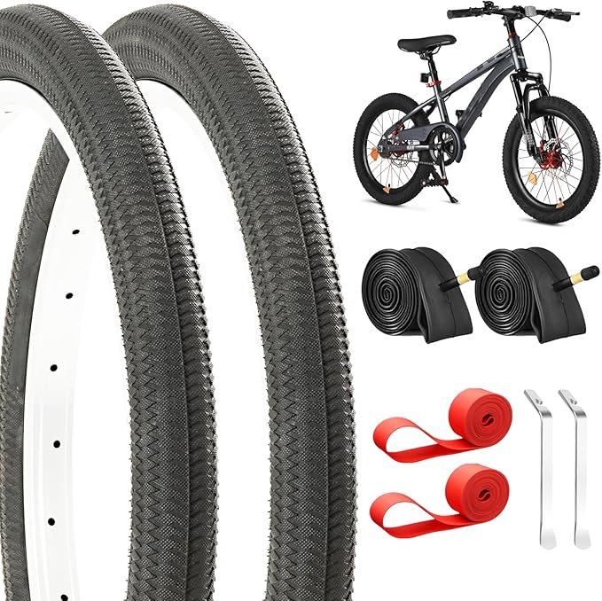2-Pack Mountain Bike Tires & Inner Tubes Set 20X 1.75-2.125 Folding Puncture-Resistant Replacement Tires with Pair 1.75-2.125 Inner Tubes & Tire Levers for MTB Off-Road Bikes