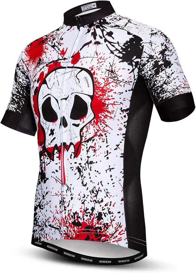 Men Cycling Jersey Skull Bike Short Sleeve Tops Quick-Dry Reflective 3-Pockets S-3XL