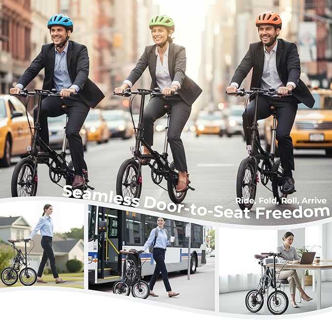 16 Inch Folding Bike for Adults, Instant 1-Second Fold Technology, Lightweight 33lbs Commuter Bicycle, 95% Pre-Assembled, 7-Speed Gear System, Ultimate Space-Saver Foldable Bike for City Travel