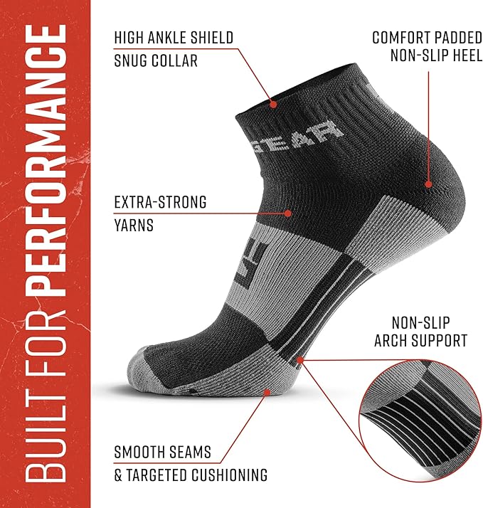 MudGear Quarter Crew Trail Socks, Blister-Resistant, Sweat-Resistant & Quick-Drying, Cushioned Footbed, Made in USA, 2-Pack