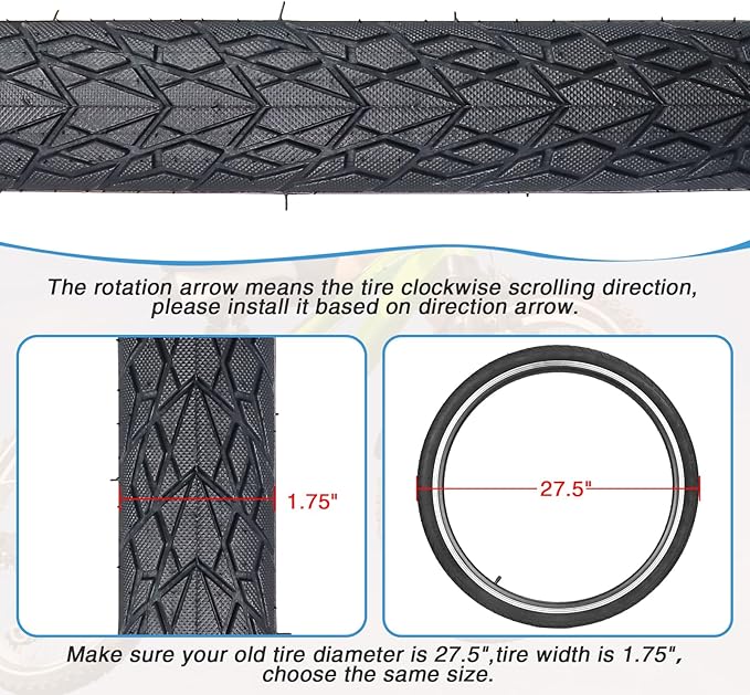 MEGHNA Bike Tire 20/24/26/27.5 inch Foldable Replacement Cruiser Bike Tire Mountain Bike Groove Anti-Slip with Tire Lever for Kids Hybrid Bike