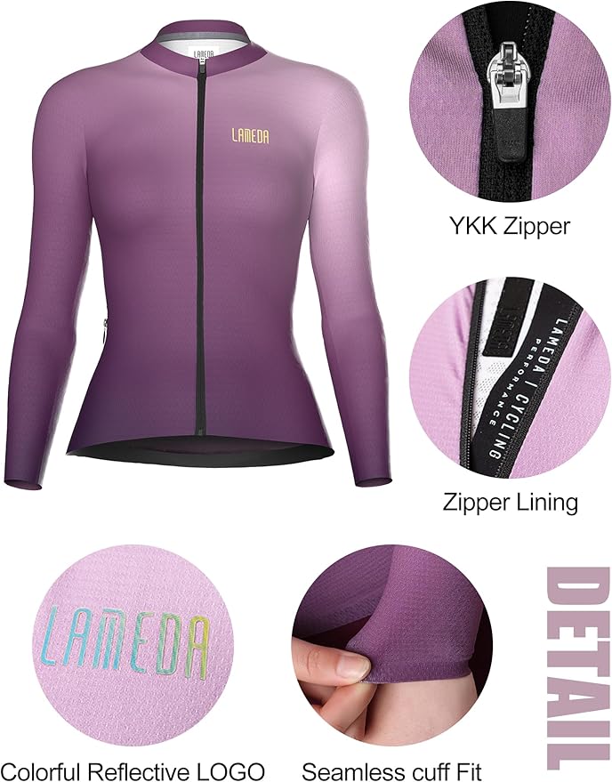 LAMEDA Cycling Jersey Women Long Sleeve, Breathable Bike Jersey with Pockets, Bike Shirts for Bicycle Road Biking Riding