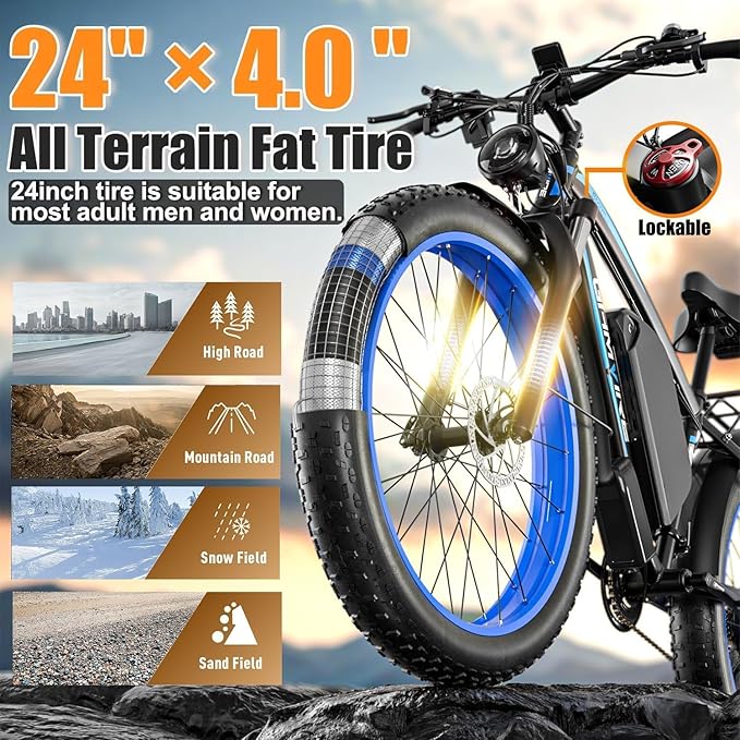 Ebike for Adults Electric, 52V 19.2Ah/32Ah, Peak 2000W/2500W E-Bike, 36/40MPH, 70 Miles/100Miles, Hydraulic Disc Brake, Off Road Snow Mountain E-Bike, 24"/26" Fat Tire Electric Bicycle UL2849 by SGS
