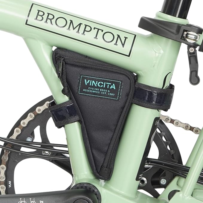 Vincita Boomerang Bag 3.0 – Frame Bag for Brompton Bike (A, C & P Line) – Anti-Slip Slim Tool Pouch with Magnetic Mount – Detachable Straps & Bright Lining – Fold-Compatible Storage (Black)