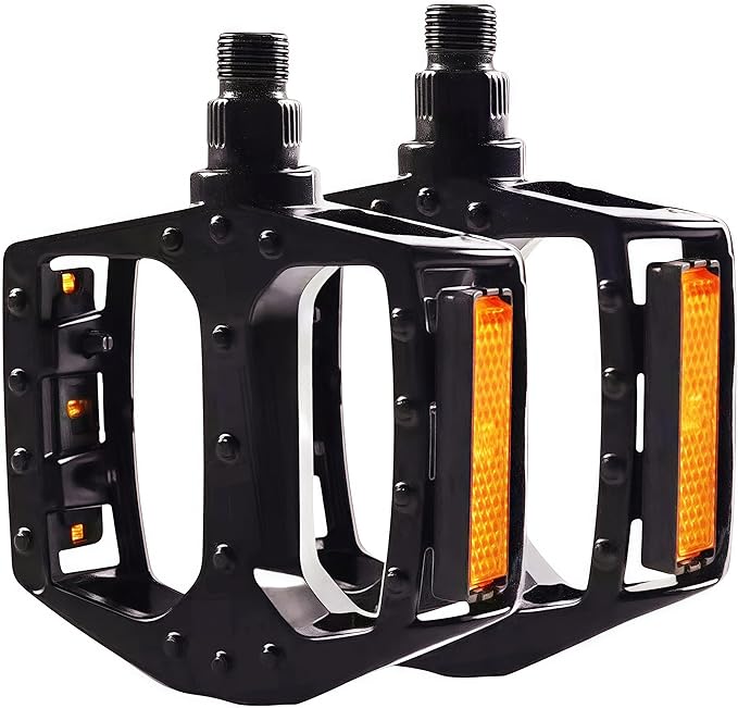 Aluminum Bike Pedals for Adult, Bicycle Flat Pedal Compatible Only 9/16 Inch Thread with Reflectors-Lightweight