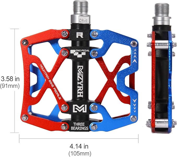 MZYRH Mountain Bike Pedals, Ultra Strong Colorful CNC Machined 9/16" Cycling Sealed 3 Bearing Pedals