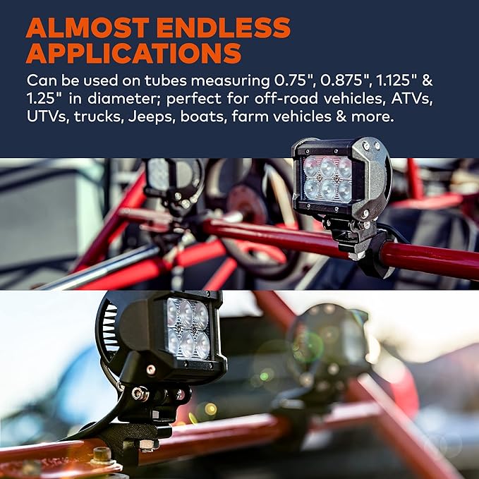 LAMPHUS Off-Road ATV UTV Light Bar Mount Mounting Bracket Mini Bar Clamp Kit [0.75"/1"/1.25" Inch] [Horizontal Bar] [Aluminum] Bull Bar UTV Roll Bar Clamp Tube Roll Cage Clamps Mount For ATV UTV