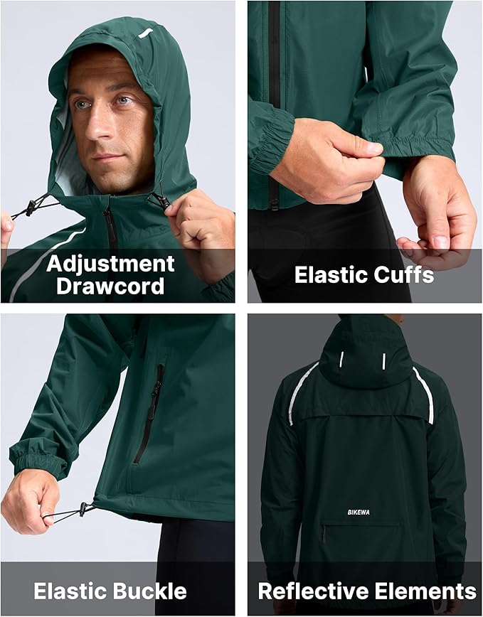 Bikewa Men's Cycling Rain Jackets Waterproof Running Bike Windbreaker Lightweight Packable Hooded Jacket