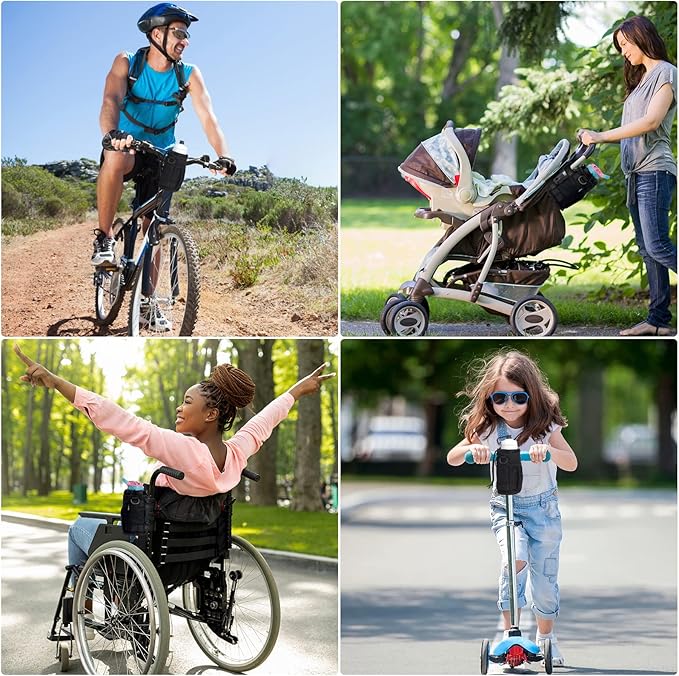 Bike Cup Holder, Water Bottle Holder for Bike Handlebar with Mesh Pockets, Universal Cycling Bicycle Water Bottle Drink Cup Cage for Cruiser, Scooter, Mountain Bikes, Road Bikes, Wheelchair