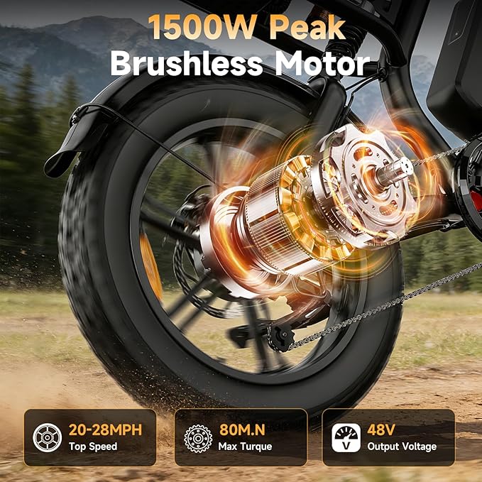Electric Bike for Adults - 16/20 Inch Fat Tire Ebike, 750W/Peak 1500W Motor Ebike, 48V15.6AH Detachable Battery, 4 Riding Modes Electric Dirt Bike