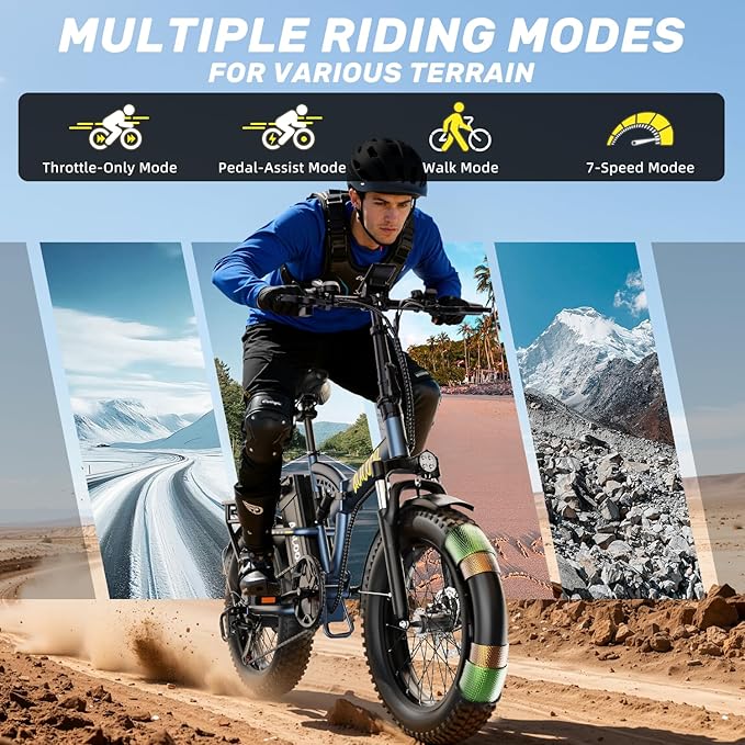 Folding Electric Bike for Adults and Seniors, 1000W Motor 48V 20AH Battery 30MPH 80 Miles, 20" Fat Tire All Terrain Ebike, 7-Speed Commuter E Bike, Step-Thru Electric Bicycle for Women and Teens