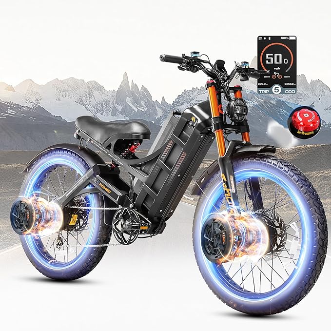 eAhora 2025 Latest Romeo Pro 3/2/Pro 5600W/50Mph 4000W/46Mph Dual Motor Electric Bike for Adults, 60V/80Ah 52V/70Ah 250+Miles Long Range Ebike 26''*4.0 Fat Tire Full Suspension Off-Road Ebike, UL2849