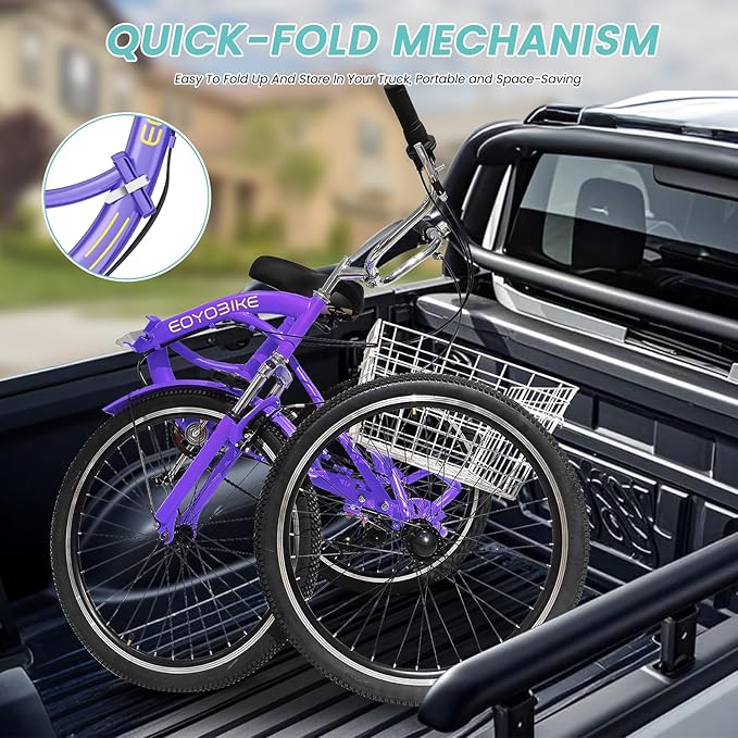 LILYPELLE Adult Folding Tricycles, 7 Speed Folding Adult Trikes, 20/24/26 inch 3 Wheels Bikes with Low Step-Through, Large Basket, Foldable Tricycle for Adults, Women, Men, Seniors