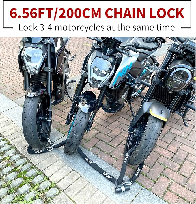 AKM Motorcycle Lock Chain Lock Anti-Theft 6.56ft/250cm Super Long Durable 12mm Thick Bike Chain Lock with 4 Keys Security 16mm U Lock,for Motorcycles,Containers,Trailers,ATV