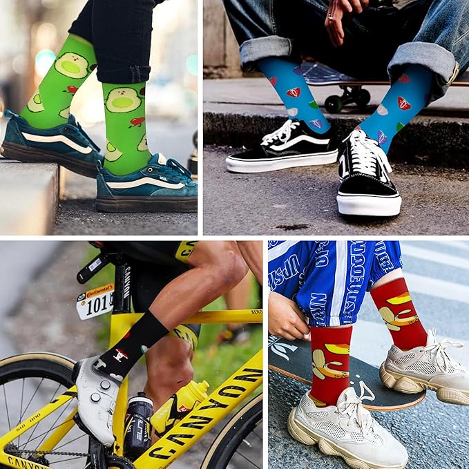 WeciBor Men's Dress Funny Crazy Colorful Novelty Combed Cotton Crew Socks 12 Pack - Size 7-10/10-13/13-15