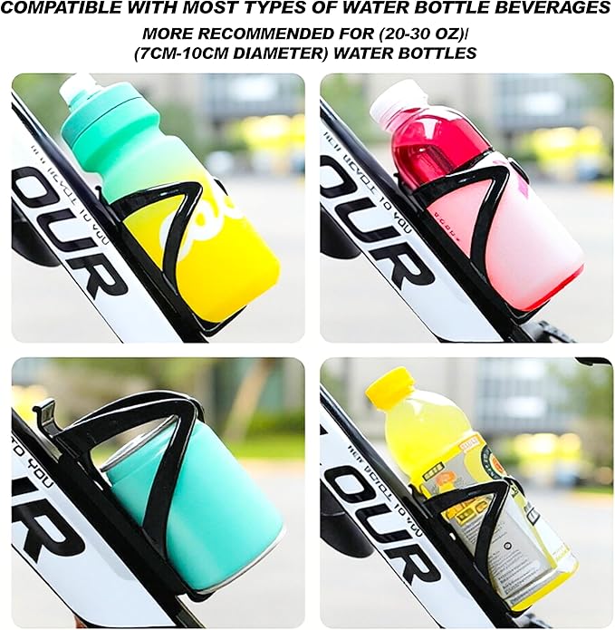 Bike Water Bottle Holder, Ultra-Light Water Bottle Bike Cage with Stainless Steel Screws Tool, Universal Bike Cup Holder, for Road MTB Mountain Bikes (1, Black)
