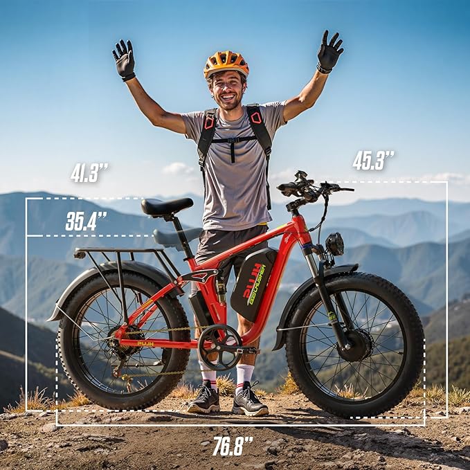 6000W Dual Motors Electric Bike for Adults,60V 20Ah 26" Fat Tire Ebike,45 mph up to 100 Miles Full Suspension Class 3 Electric Bicycle for Snow Off Road Mountain Hunting Commuter