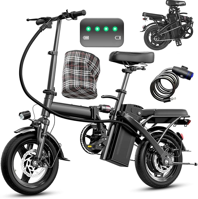 Electric Bike for Adults and Teens, 560-740W Motor, 20-25MPH Compact Commuter Folding Ebike, 32 Miles Range, 48V 10Ah Battery, 3-Level Pedal Assist, 14" Foldable Electric Bicycle, UL 2849 Certified