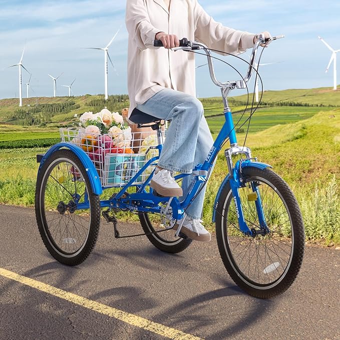 VEVOR Folding Adult Tricycle,Adult Folding Trikes, 3 Wheel Cruiser Bike with Large Basket & Adjustable Seat, Shopping Picnic Foldable Tricycles for Women, Men, Seniors