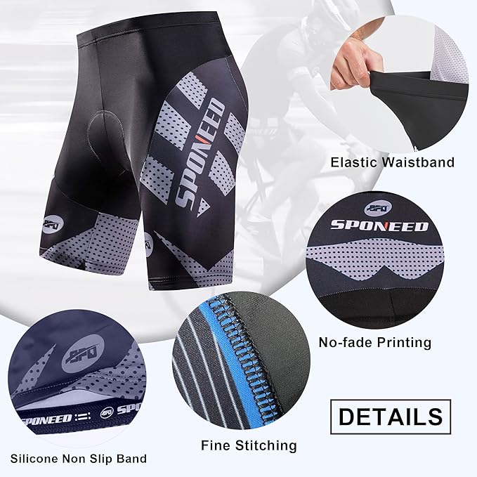 sponeed Men's Cycling Shorts Padded Bicycle Riding Pants Bike Biking Clothes Cycle Wear Tights