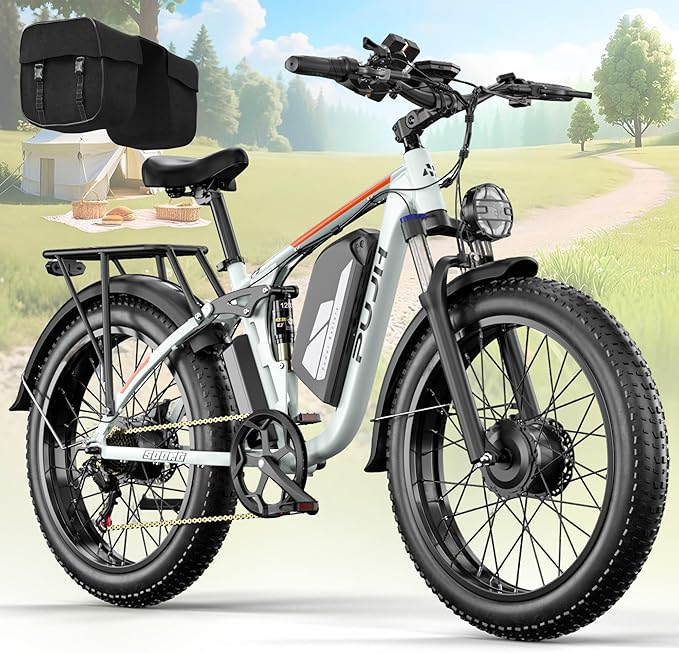 6000W Max Speed 45MPH Dual Motor Electric Bike for Adults,60V 1200Wh Removable Battery with 24" Fat Tire Up to 100 Miles Range with Full Suspension All Terrain Ebike for Men Women PU364