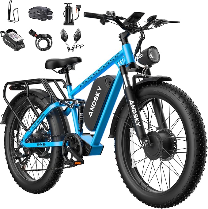 Apex 50 Electric Bike Dual Motor for Adults (CA Immediate-De'livery) 52V 25AH/48V 25AH, 26" Fat Tires Full Suspension 35MPH/100Mile, Hydraulic Brake