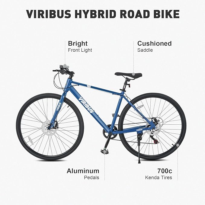 VIRIBUS Hybrid Bikes, 28 inch Mens Hybrid Bicycle 7 Speed with Lightweight Aluminum Frame & Disc Brakes, 700C Retro Vintage Adult Bike for Tall Men & City Commuters, 85% Pre-Assembled