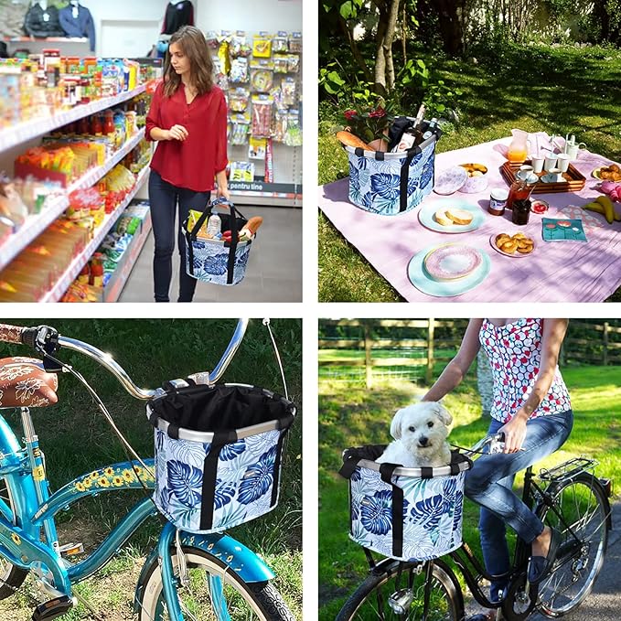 RAYMACE Bicycle Basket Dog Bike Handlebar Basket Front,Folding Detachable Quick Release Easy Install,Cycling Picnic Bag