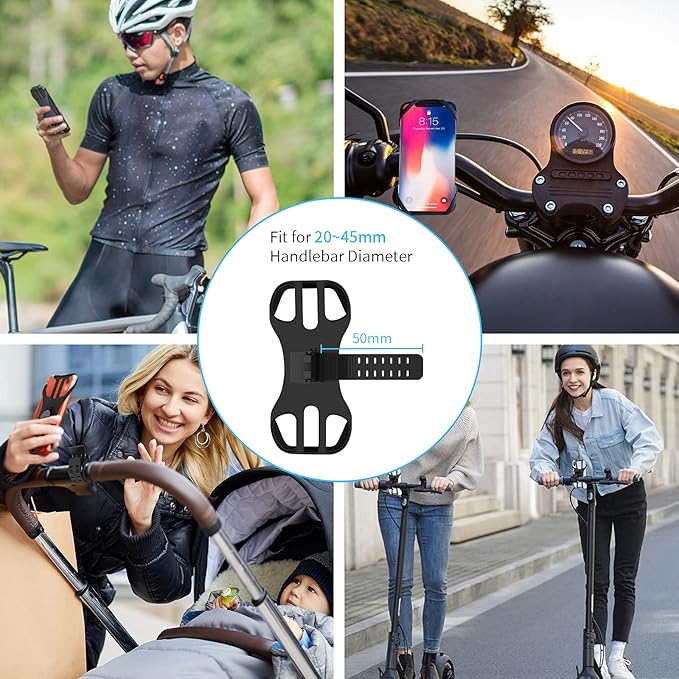 Detachable Bike Phone Holder, Universal Bicycle Motorcycle Cell Phone Mount, 360° Rotatable Adjustable Bike Phone Mount Compatible for 4" to 6.7" Smartphones