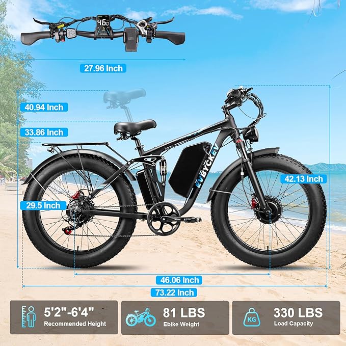 9000W Peak Electric Bike,58V Max-Output Dual Motor Ebike for Adults, 47MPH 1856Wh Fast E Bike,Up to 105Miles 24" x4.0 Fat Tire Full Suspension Mountain E Bicycle for Sand Beach Commuter