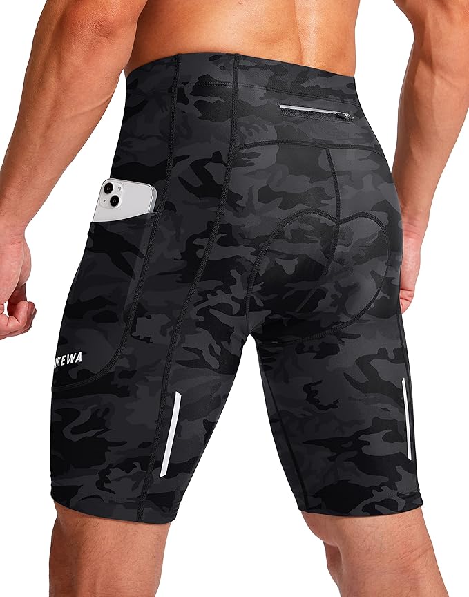 Bikewa Men's Bike Shorts 3D Padded Cycling Road Biking Mountain Riding Biker Bicycle UPF 50+ Cycle Shorts Zipper Pockets