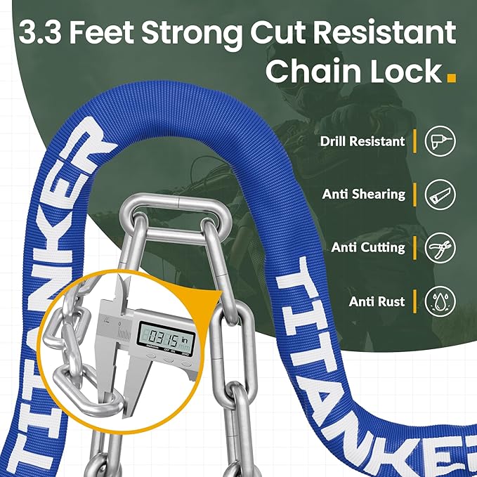 Titanker Bike Chain Lock with Keys, 3.3 Feet Security Heavy Duty Anti-Theft Bicycle Chain Locks for Bike, Motorcycle, Bicycle, Door, Gate, Fence, Grill (6mm, 8mm, 10mm Thick Chain)