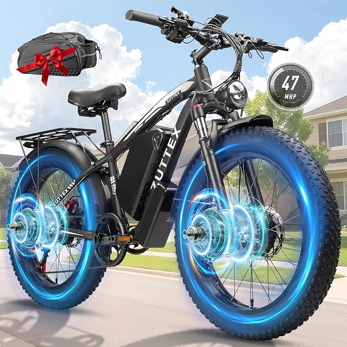 Peak 8000W 58V Max Output Dual Motor Ebike 40-47MPH Electric Bike for Adults 36AH Battery 105 Miles Range 24 Inch Fat Tire Electric Bicycles for Snow Off-Road Commuter Mountain E-Bike