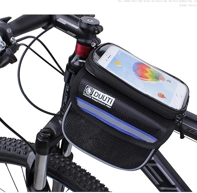 Waterproof Touchscreen Bike Phone Mount - Top Tube Frame Bag for Cycling, 6.8'' Phone Holder & Anti-Shock Storage bag,Bicycle Accessories(Blue)