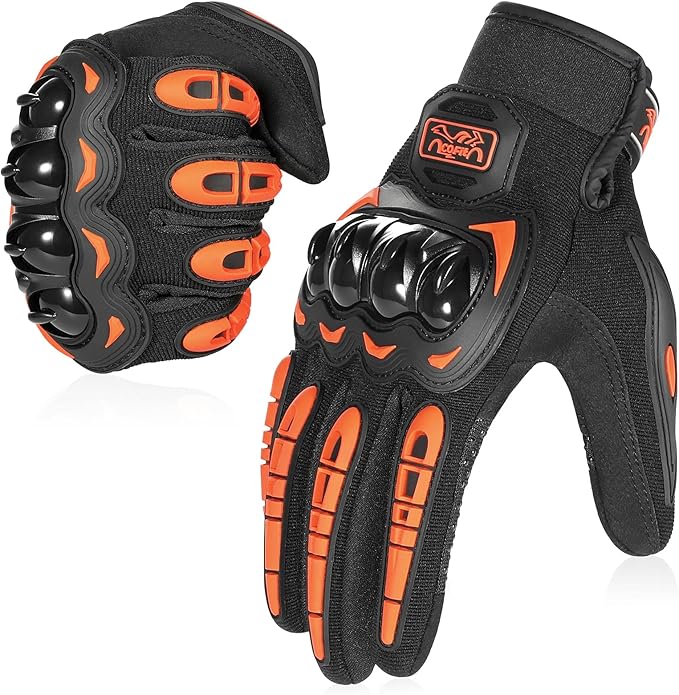 COFIT Motorcycle Gloves Breathable, Touchscreen Motorbike Gloves Anti-slip with Good Grip Hard Knuckles Protection for Men Women Motocross, BMX ATV MTB Cycling, Road Racing - Orange L