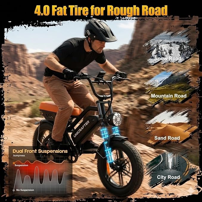 Electric Bicycle for Adults 750W Motor 21MPH 50 Miles Removable 48V Battery, 20/16"x4.0"Fat Tire Dual Disc Brakes, ebike Suitable for City Commuting