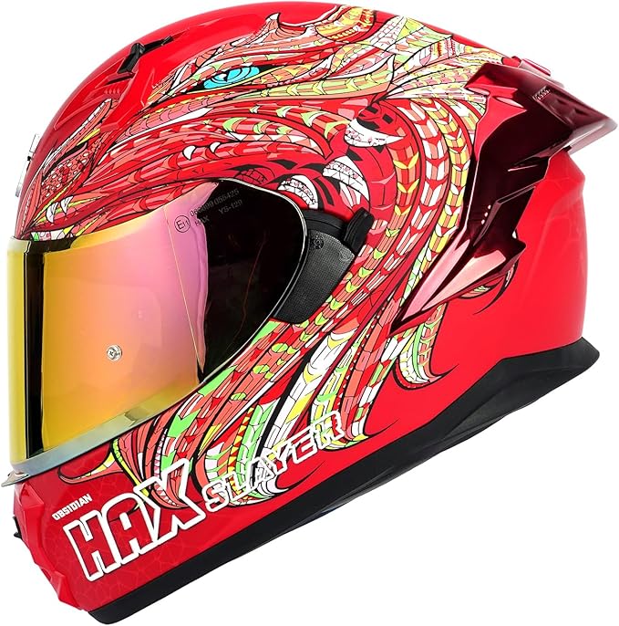 HAX Obsidian Pro Full Face Dual Visor Adult Motorcycle Helmet for Motorbike Street Bike with Pinlock Ready DOT Approved Slyer Red S