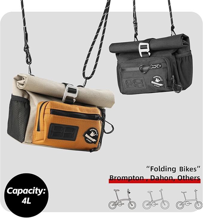 Rhinowalk Bike Handlebar Bag for Brompton Folding Bike Quick Release Bicycle Front Bag with Shoulder Strap Rain Cover for Urban Cycling