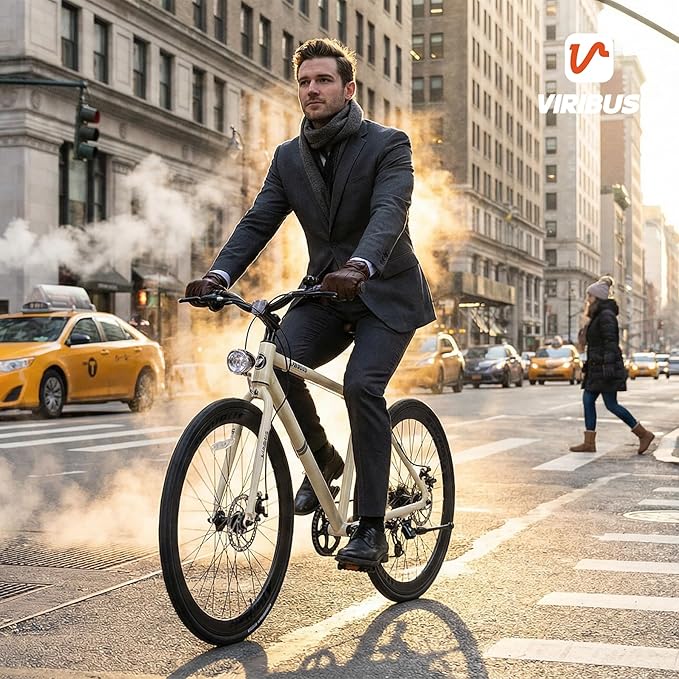 VIRIBUS Hybrid Bikes, 28 inch Mens Hybrid Bicycle 7 Speed with Lightweight Aluminum Frame & Disc Brakes, 700C Retro Vintage Adult Bike for Tall Men & City Commuters, 85% Pre-Assembled
