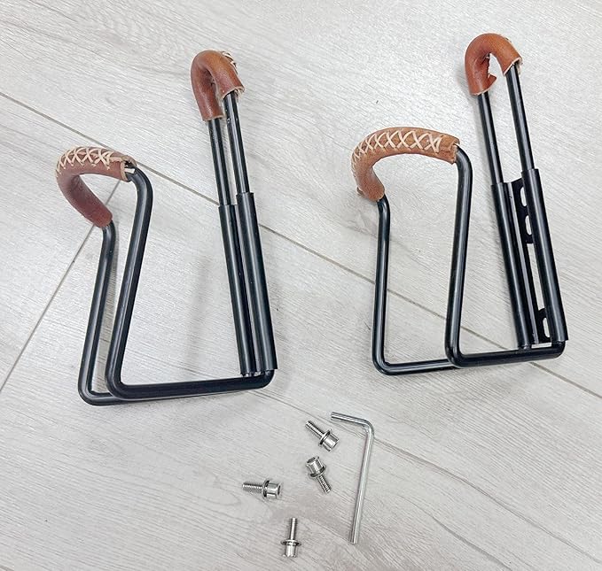Bicycle Water Bottle Cage Holder, Cycling Bike Water Bottle CageAluminum Alloy with Hand Sewn Retro Cowhide Bicycle Cup Holder（2 Pieces） (Black)