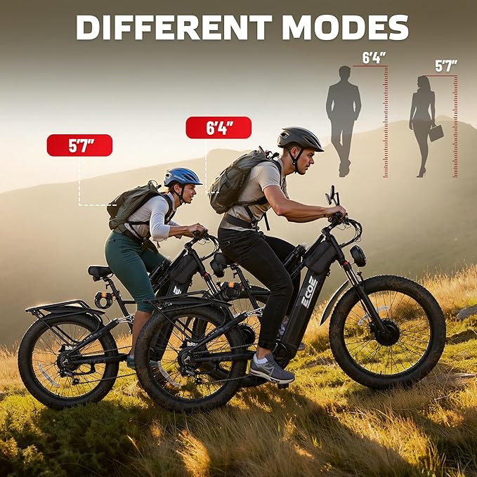 EcoE 6000/7000W Dual Motor Electric Bike for Adults 52MPH Charge Voltage 63 V32A, 26x4 Fat Tire All Terrain Ebikes, Full Suspension E Bike, SHM 7-Speed Gear Electric Bicycle