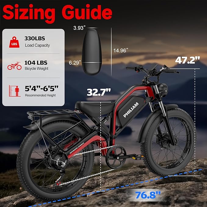 Electric Bike for Adults,5000W/3000W Peak Dual Motor ebike 35MPH E Bikes for Men Women,52V 32/23AH Battery, 80/100 Miles Range Ebike,26”Fat Tire Full Suspension E-Bike