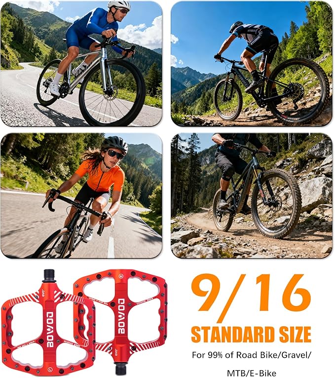 Bike Pedals 9/16" Lightweight Non-Slip Bicycle Platform Pedals - Fits Most Adult Bikes & Mountain Bikes &MTB, Road Bikes and Slip-Resistant Design