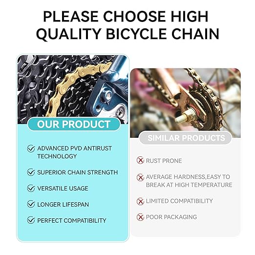 Gold 9 Speed Bike Chain, Bicycle Chain Bike Parts Chain Replacement for Road E-Bike Mountain Racing Cycling E-Bike MTB BMX (Gold 9 Speed)