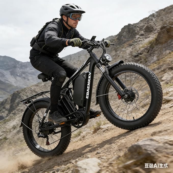 9000W Peak Dual Motor Electric Bike for Adults 46MPH,100Miles Long Range Ebike,7 Speeds,52V 34Ah Removable Battery,Full Suspension 24" Fat Tire E Bike for Mountain Off-Road Commuter Snow