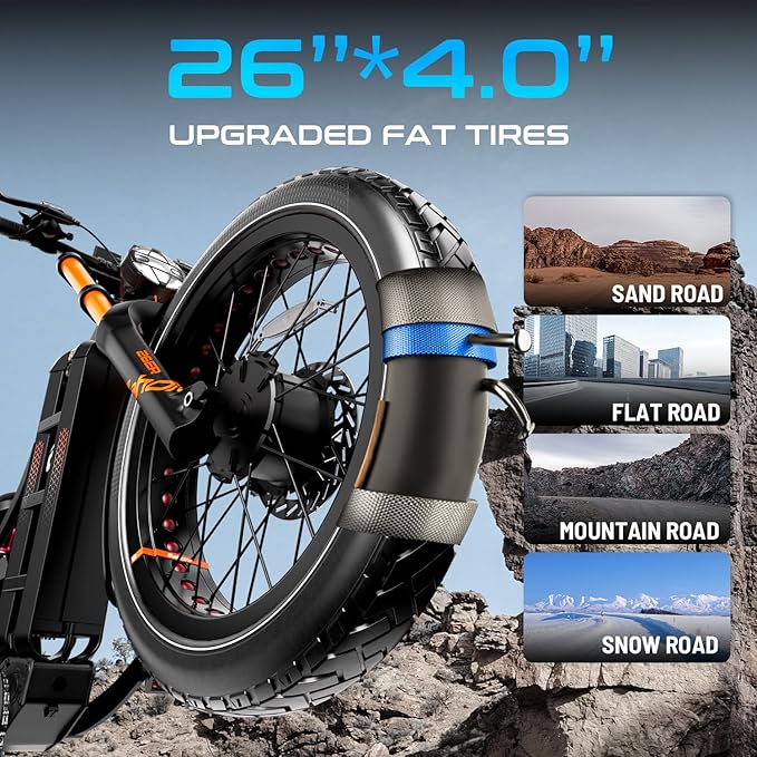 (2025 Version) Eahora Romeo Pro 2 4000W Dual Motor Ebike,46MPH 52V 70AH Battery 200Miles Long Range Ebike,Full Suspension 26'' Fat Tire Electric Bike for Adults with APP Control