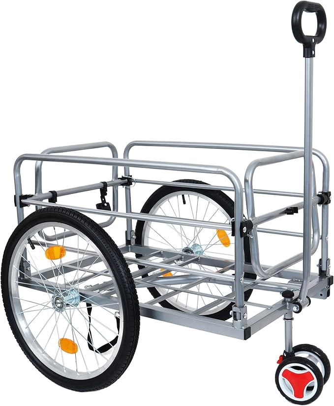 Aluminum Bike Cargo Trailer - 20" Wheel Folding Bicycle Trailer with Removable Oxford Fabric Cover, Safe Hitch System for Bike, Groceries & Travel