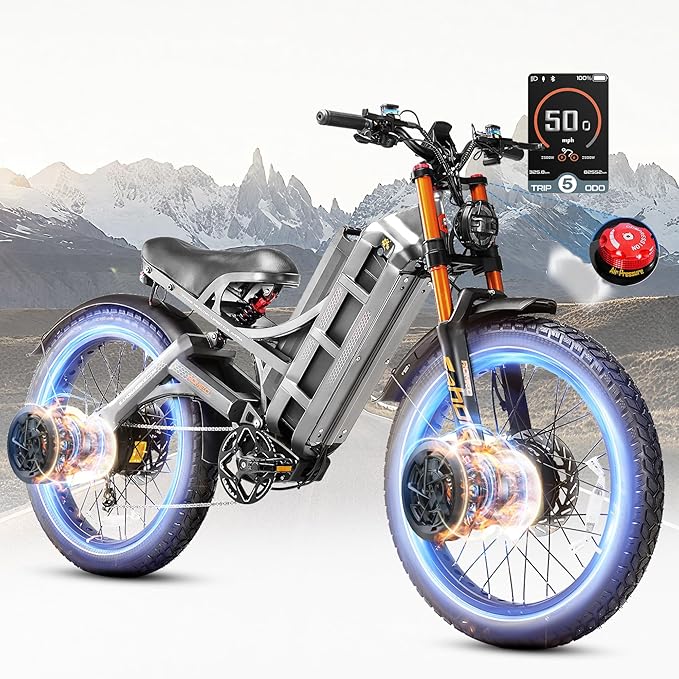 eAhora 2025 Latest Romeo Pro 3/2/Pro 5600W/50Mph 4000W/46Mph Dual Motor Electric Bike for Adults, 60V/80Ah 52V/70Ah 250+Miles Long Range Ebike 26''*4.0 Fat Tire Full Suspension Off-Road Ebike, UL2849