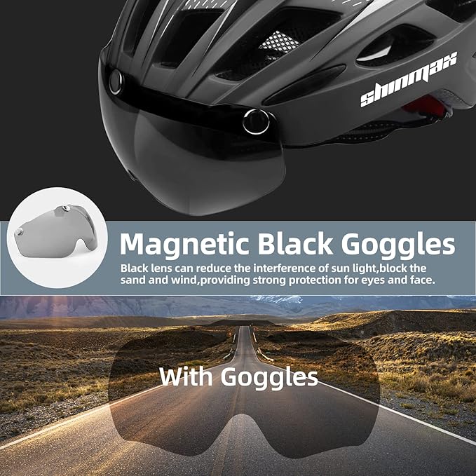 Shinmax Bike Helmet, CPSC/CPC Bike Helmet for Adult Men Women with Magnetic Goggles&Led Back Light Cycling Helmet Adjustable SM-T69